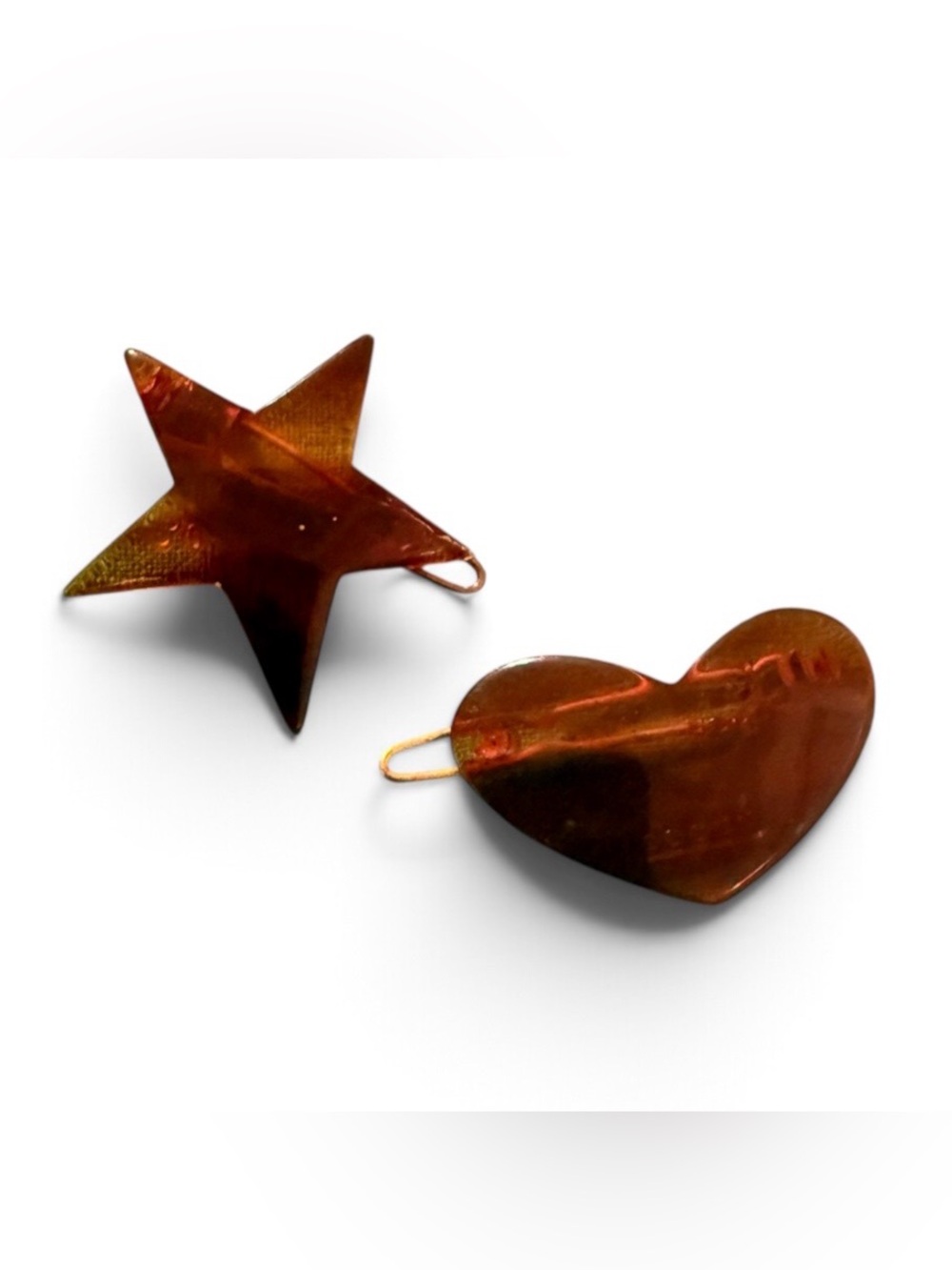 Whimsical Pair of Vintage European Star & Heart Barrettes, Both Deadstock